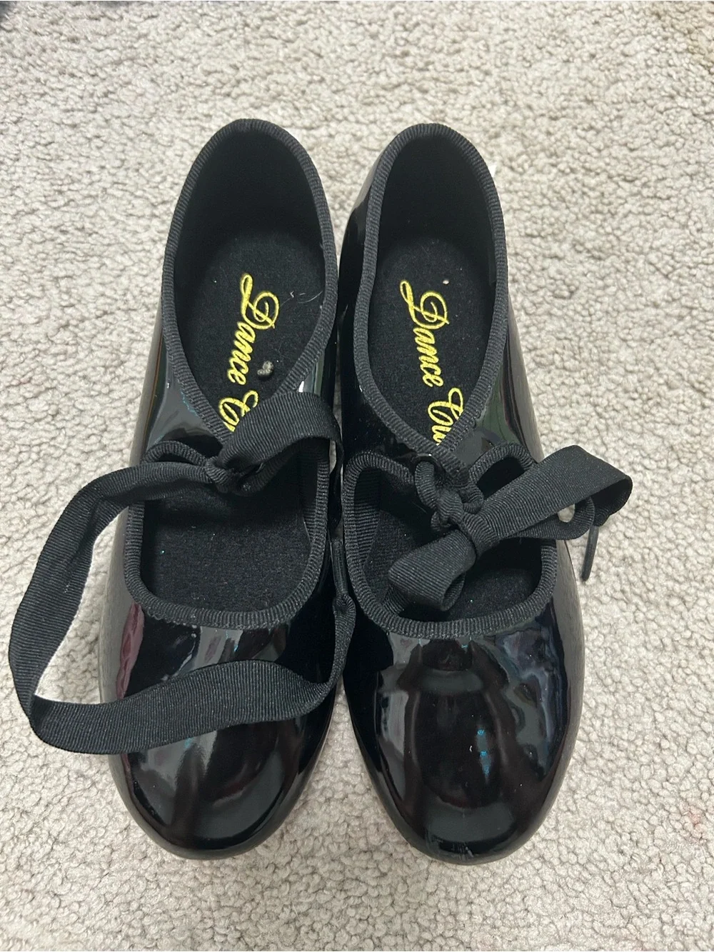 Dance Class Black Glossy Tap Shoes with Ribbon Ties